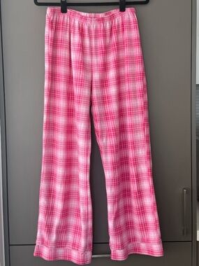 La Vie en Rose Pink Plaid Fleece Pajama Pants Women’s Size Large Cozy Sleepwear